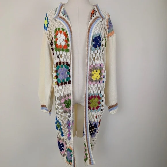 Free with Purchase Shein Granny Square Cardigan Long Sleeve Open Front - Picture 4 of 9
